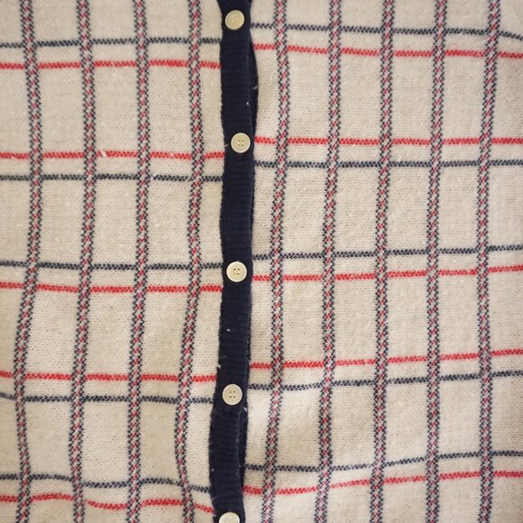 Vintage Pendleton Cream Navy Plaid Wool Checker Cardigan Old Money Preppy 1X - Picture 5 of 10